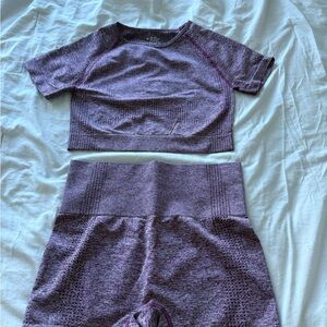Purple Knit Crop Top and Shorts Set